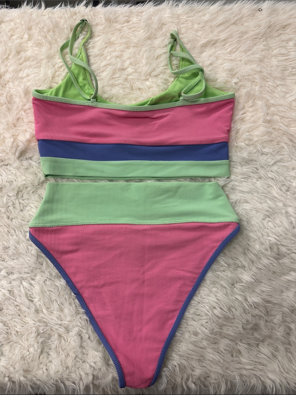Beach Riot Pink, Lime & Blue Ribbed High-Waist Bikini - Picture 2 of 5